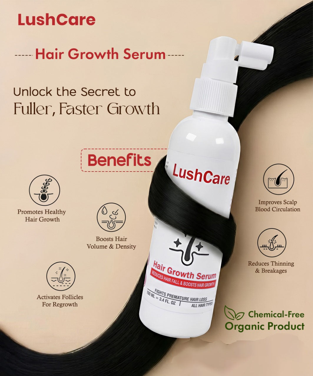 LushCare Hair Growth Serum – Advanced Botanical Regrowth Formula